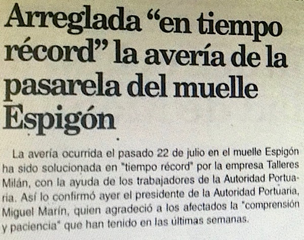 Arreglada en tiempo record pasarela en Melilla